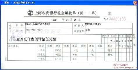 上海农商银行支款凭条样本