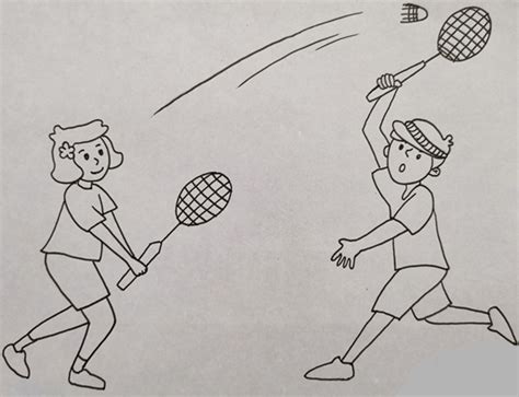 两个人打羽毛球的场景怎么画
