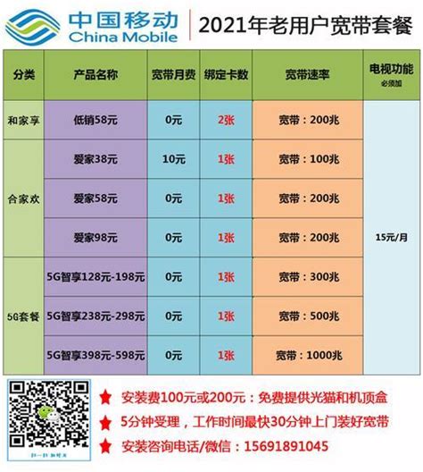 中国移动集团宽带收费标准