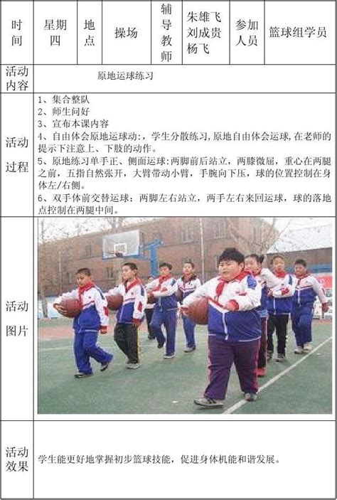 乡村少年宫篮球活动记录表