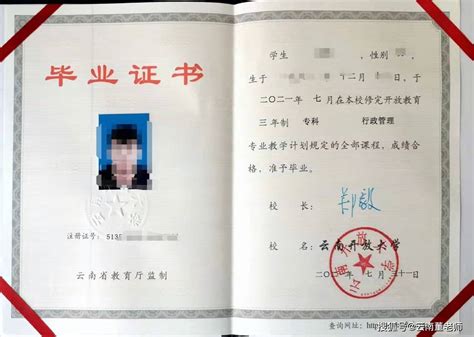 云南省大专毕业证图片
