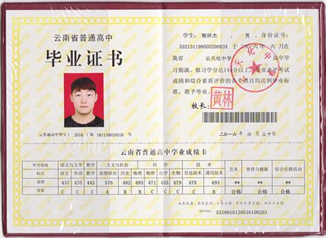云南高中毕业证照片