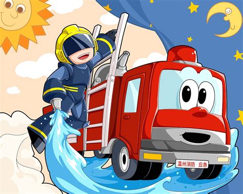 儿童绘画消防车图片