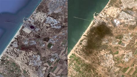 加沙遭以军空袭前后卫星地图对比