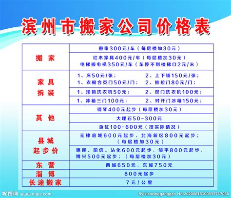 北京搬家费用的价目表一览表