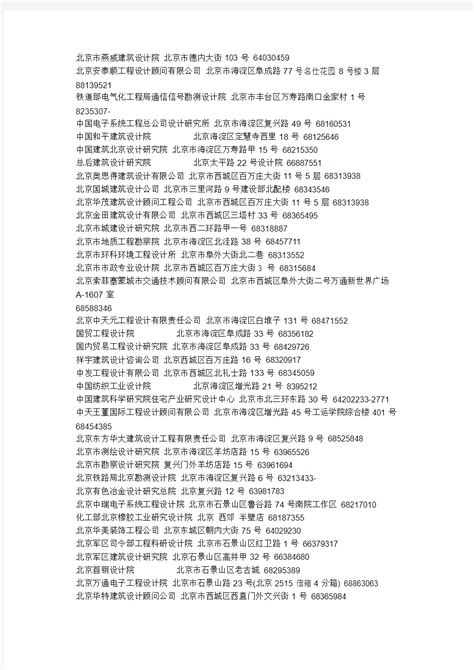 北京设计院全部名单