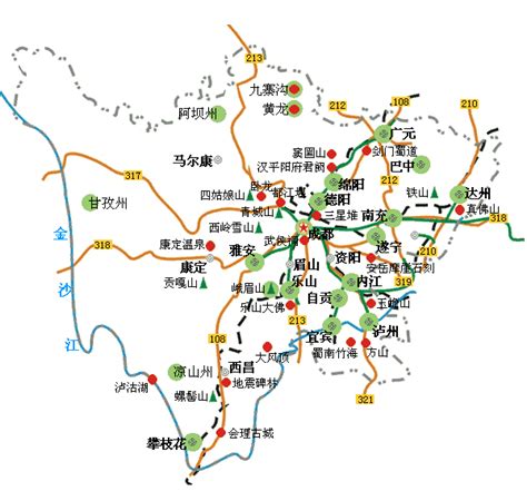 四川省主要旅游景点分布图