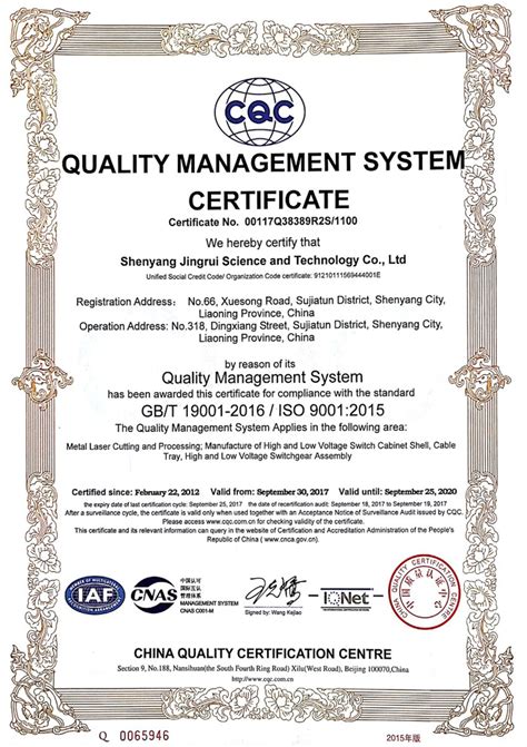 国外先进的质量体系认证证书图片