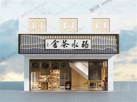 新中式线条茶店门头设计创意