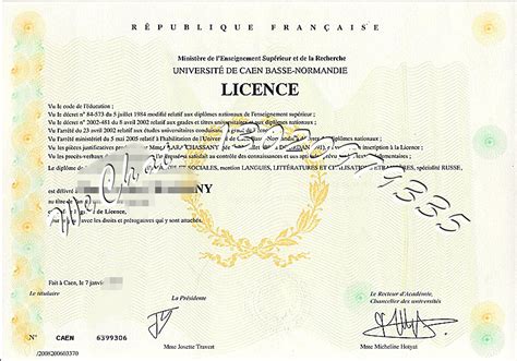 法国大学毕业证书样本