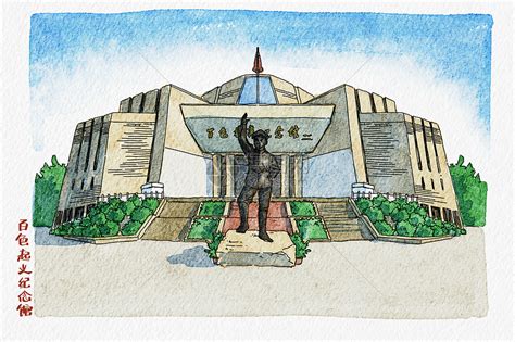 百色起义纪念碑手绘图