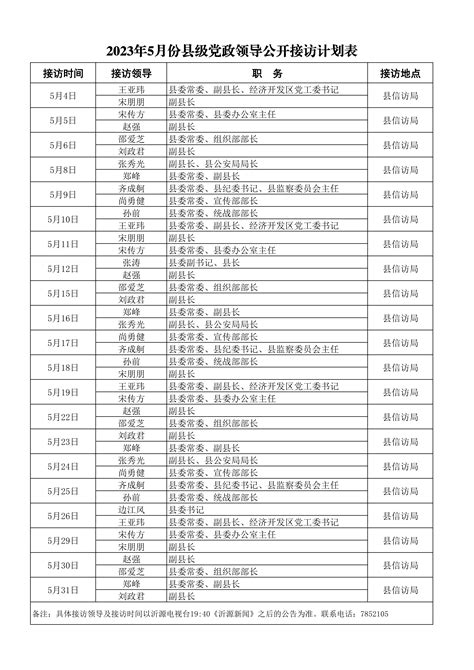 纳雍县委政府领导接访时间表