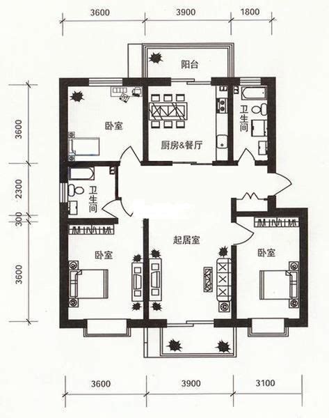 140平三室两厅两卫水电图
